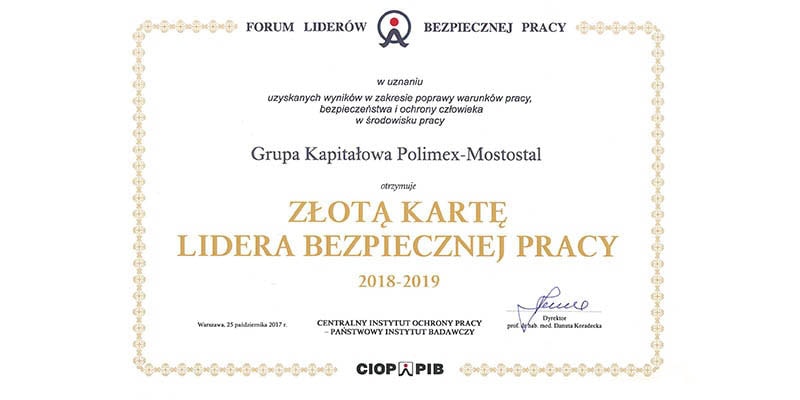 Złota Karta Lidera Bezpiecznej Pracy